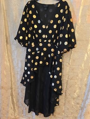 Ashley Stewart Black Dress with Gold Polka Dots